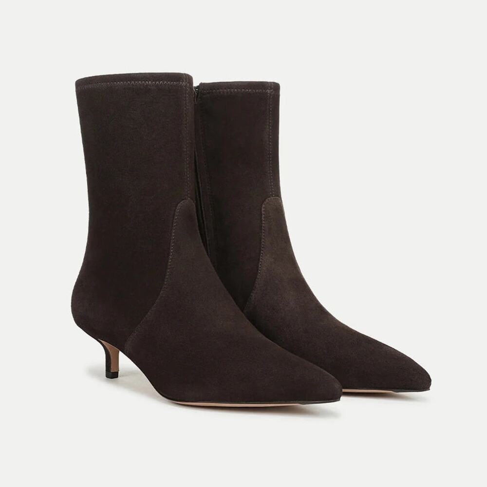 NWOT Veronica Beard Lisa Stretch Kitten Heel Ankle Booties Espresso Womens US 10